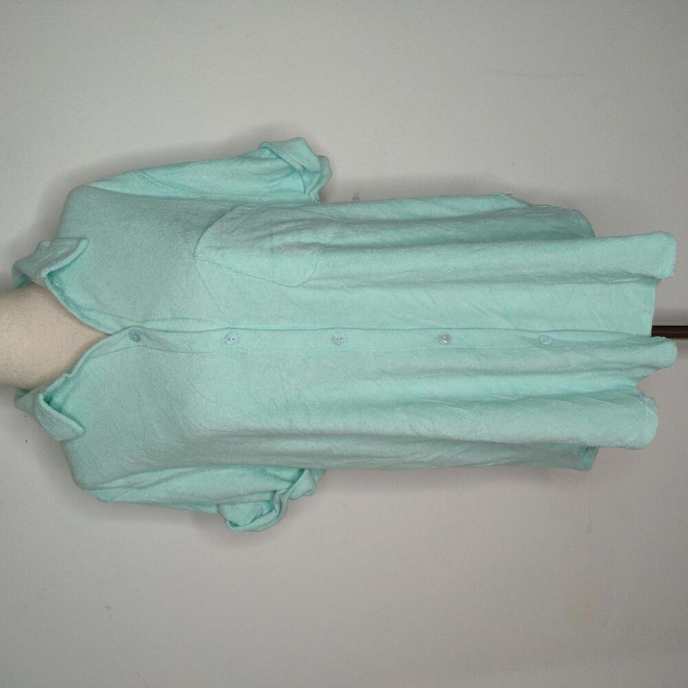 NWT Ocean Drive Women's Teal/Terry Cloth Button Down Blouse Size Medium
